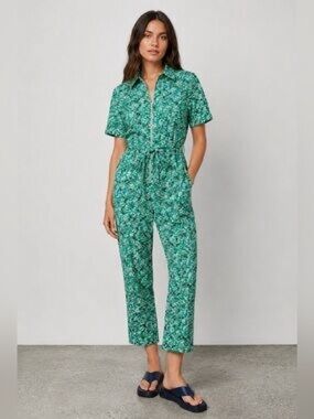 Zara Green Floral Belted Jumpsuit Size XS Whimsical